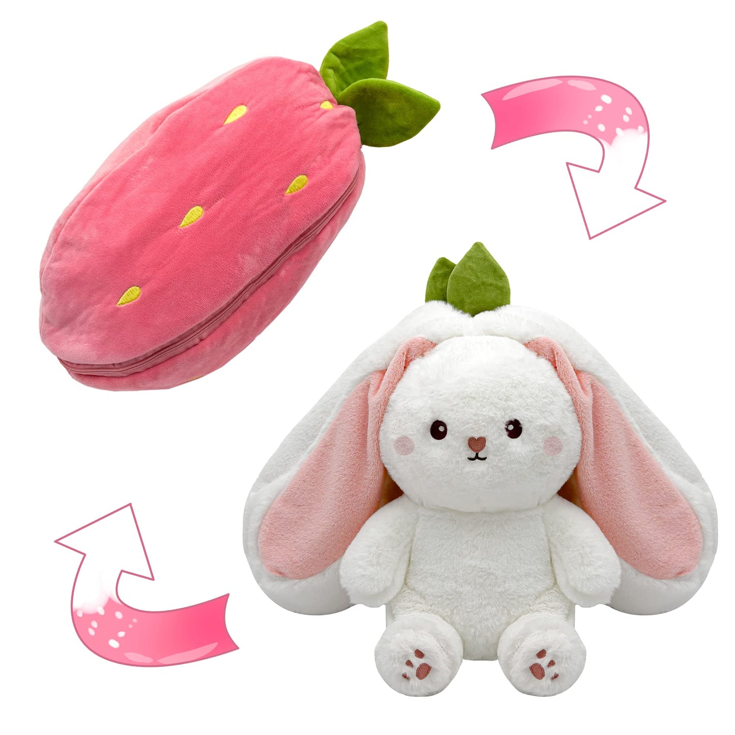 🍓 Erdbeerhäschen verwandelt sich in Häschen 🎀 Fruchtpuppe Plüschtier 🐰