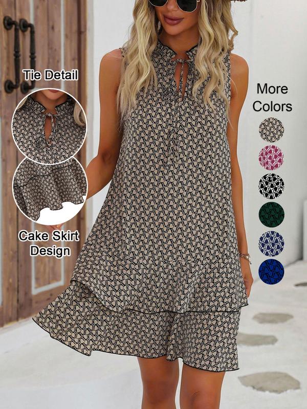 🎉Letzter Tag der Aktion: 50 % Rabatt 💃 Damenkleid mit Schleife und geometrischem Muster