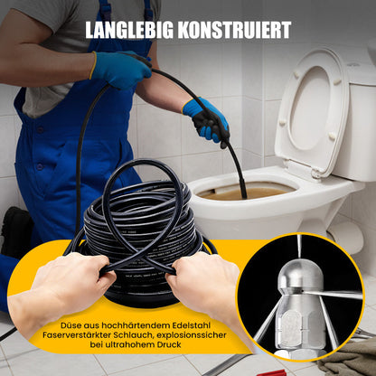 🚿 50% RABATT! ⚡ Reinigungsset für Abwasserkanäle 5800 PSI – Rotierende Düse, Verstärkter Schlauch & Effektive Rohrreinigung 🛠️ Kostenloser Versand