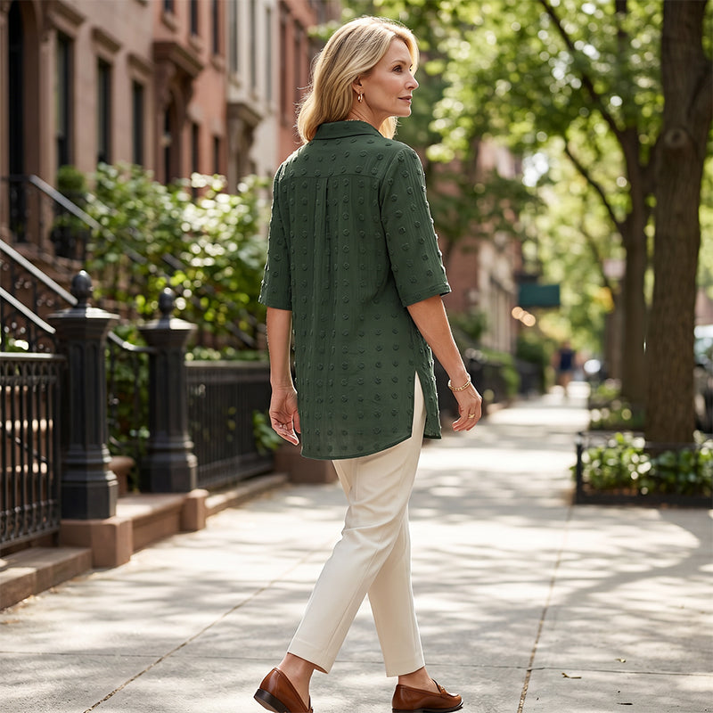 👚 50% RABATT! 🌞 Damen Freizeitbluse aus Chiffon mit großem Bommel – Lockerer Schnitt, edles Jacquardmuster – Leicht & feminin, perfekt für warme Tage, Büro oder einen romantischen Look 🌸