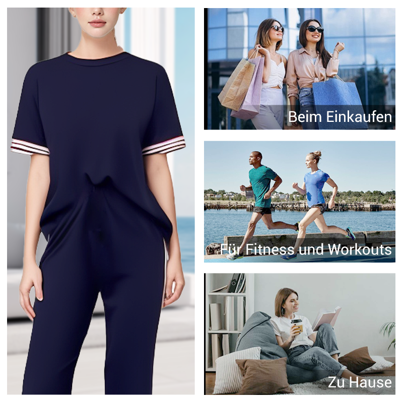 Damen-Zweiteiler: Gestreiftes T-Shirt & Jogginghose mit weitem Bein