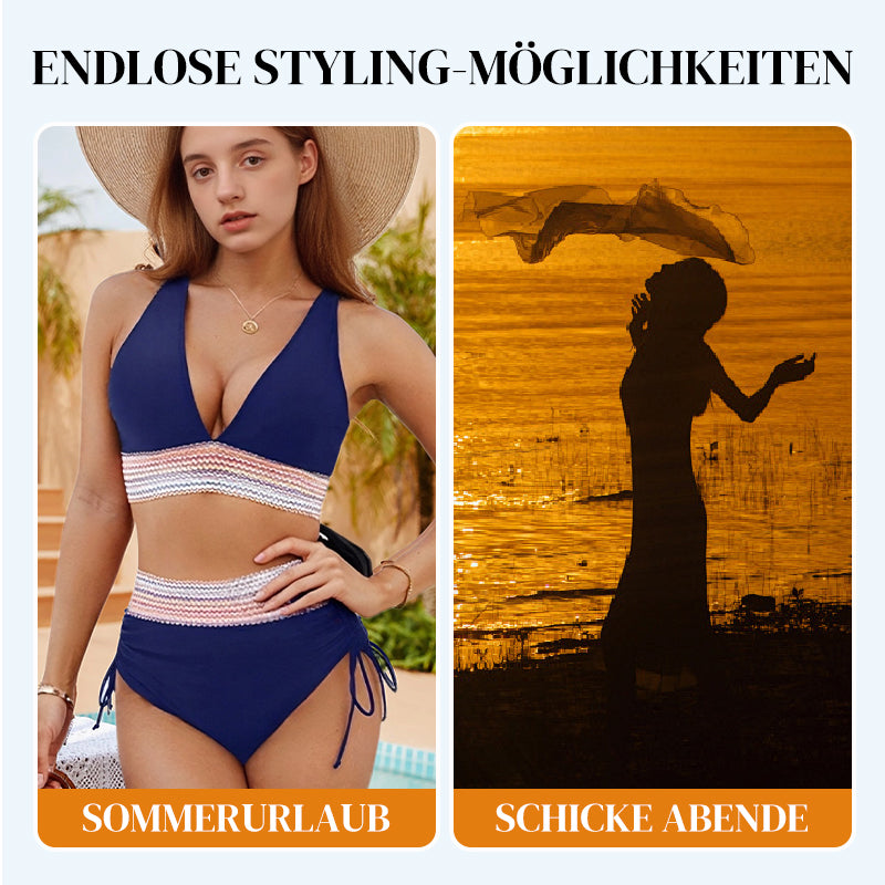💥50% RABATT!🩱Patchwork-Bikini mit V-Ausschnitt, 2-teiliges Set