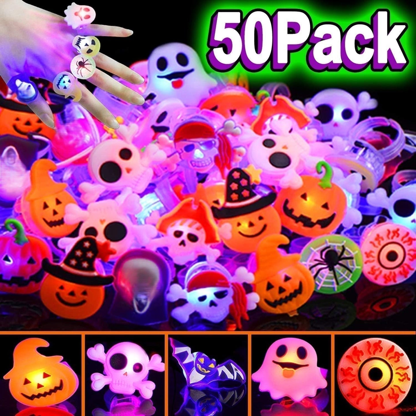 🎁LED-Licht Halloween Leuchtring😍 – Set mit 50 Stück