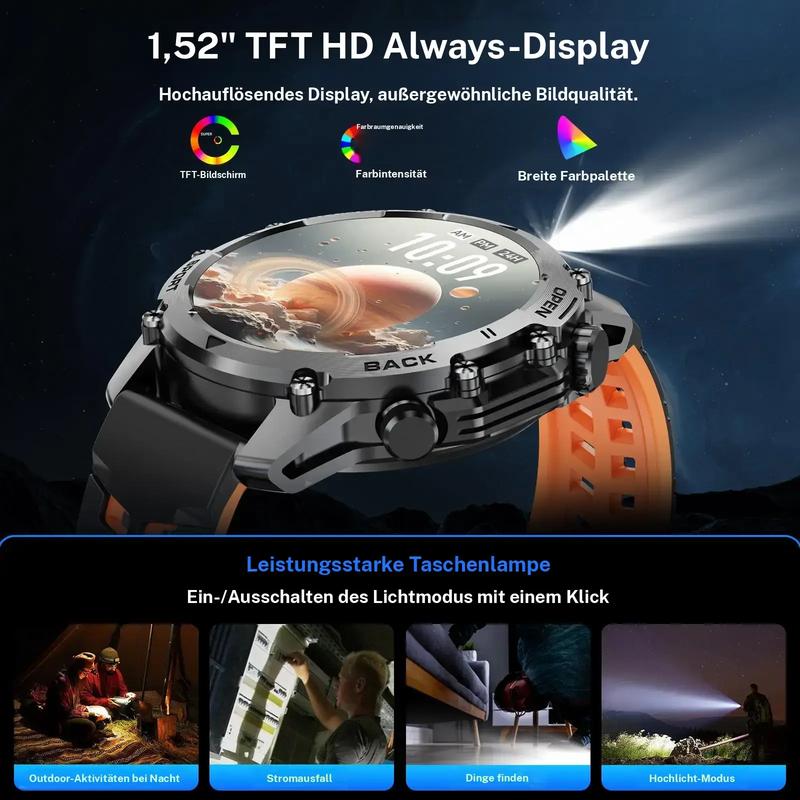⌚ 50% Rabatt ！1,52'' HD Smartwatch Herren | Anruf, Musik, IP68 | Lange Akkulaufzeit
