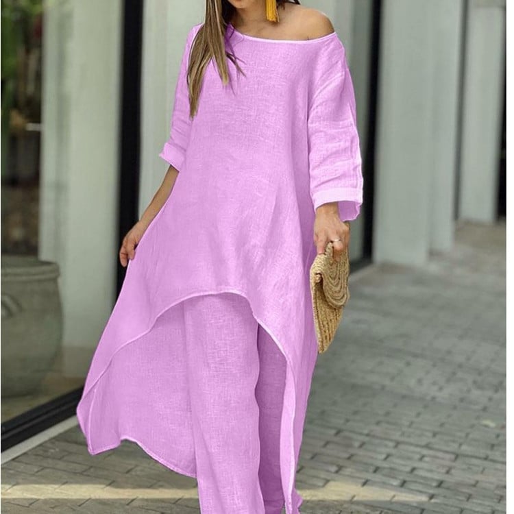 💥Dernier jour 49% de réduction💥💕Costume décontracté à la mode en lin de couleur unie pour femme💃