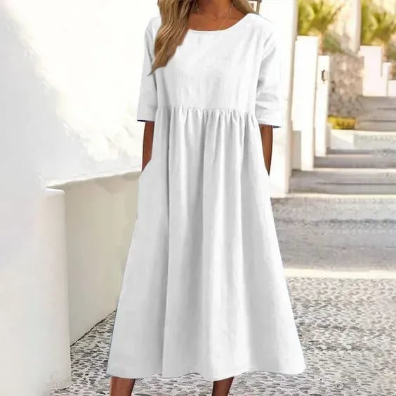 🌸🌸Abito casual da donna in cotone con tasche per alimenti, stile casual e basic, per attività all'aperto
