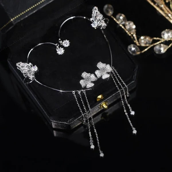 💕Valentinstags Special - 50% Rabatt💕Schlichte Ohrclips mit Schmetterlings- und Blumenmotiv & Quasten – Elegant & bequem, ohne Ohrloch 🌸🦋