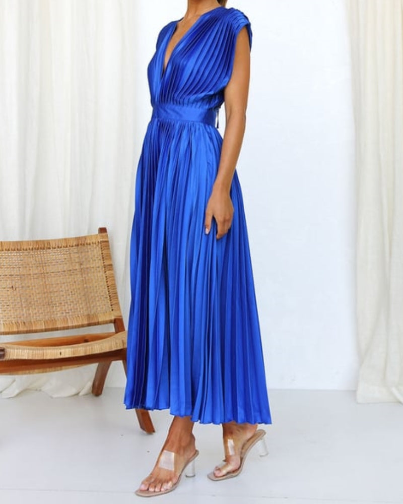 💃 Saldi eccezionali 50% di sconto⏳Abito con gonna plissettata drappeggiata e scollo a V
