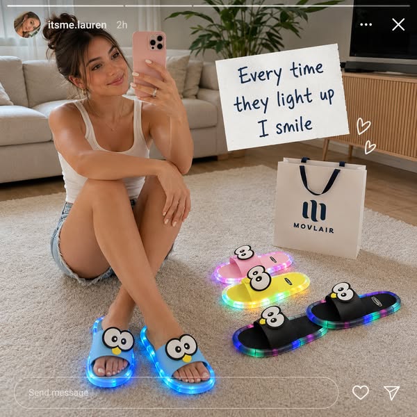 ⏰👣👀Süße Hausschuhe mit leuchtenden Cartoon-Motiven