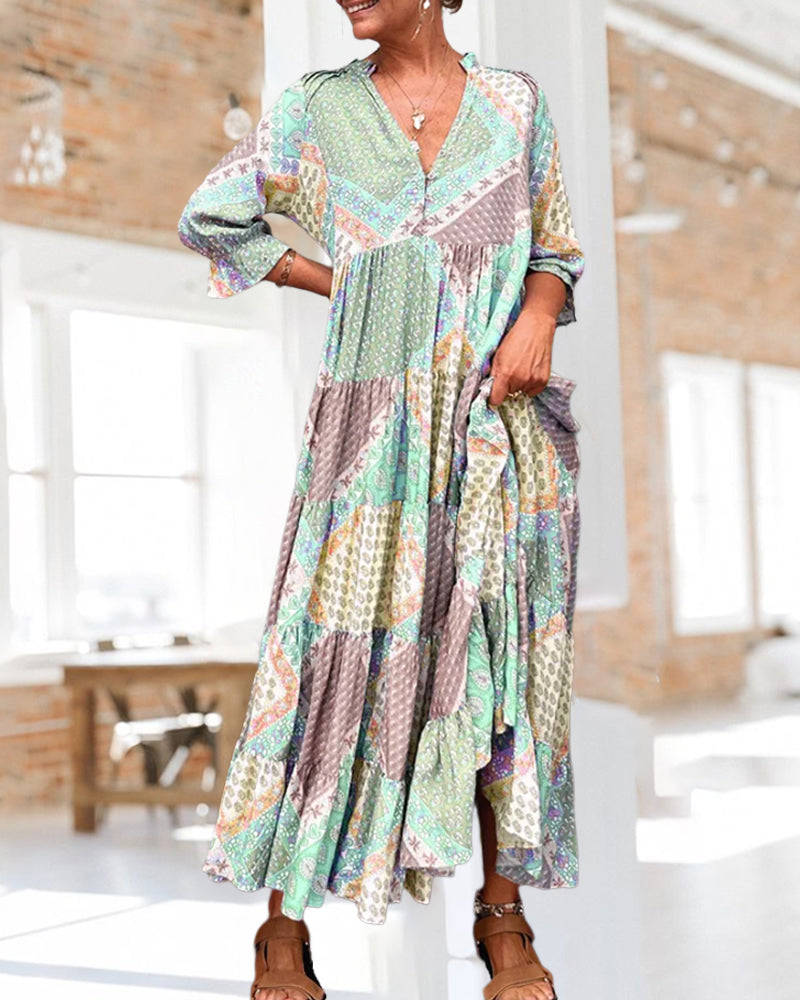 🔥NUOVI SALDI 2025 - SCONTO DEL 50%🔥Abito con stampa color block e maniche a 3/4