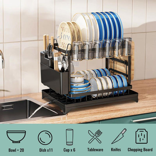💎 50% RABATT! 💎 2-stufiges Geschirr-Abtropfregal – Mit Ablaufschale, Platzsparend & Ideal für Familienküchen