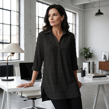 👚 50% RABATT! 🌞 Damen Freizeitbluse aus Chiffon mit großem Bommel – Lockerer Schnitt, edles Jacquardmuster – Leicht & feminin, perfekt für warme Tage, Büro oder einen romantischen Look 🌸