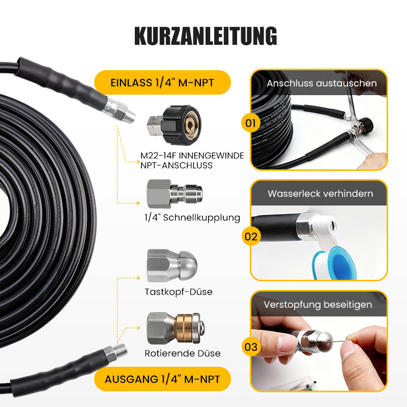 🚿 50% RABATT! ⚡ Reinigungsset für Abwasserkanäle 5800 PSI – Rotierende Düse, Verstärkter Schlauch & Effektive Rohrreinigung 🛠️ Kostenloser Versand
