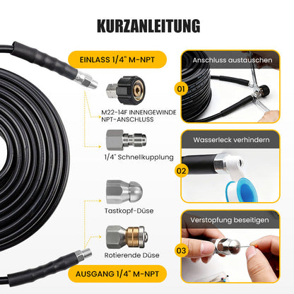 🚿 50% RABATT! ⚡ Reinigungsset für Abwasserkanäle 5800 PSI – Rotierende Düse, Verstärkter Schlauch & Effektive Rohrreinigung 🛠️ Kostenloser Versand