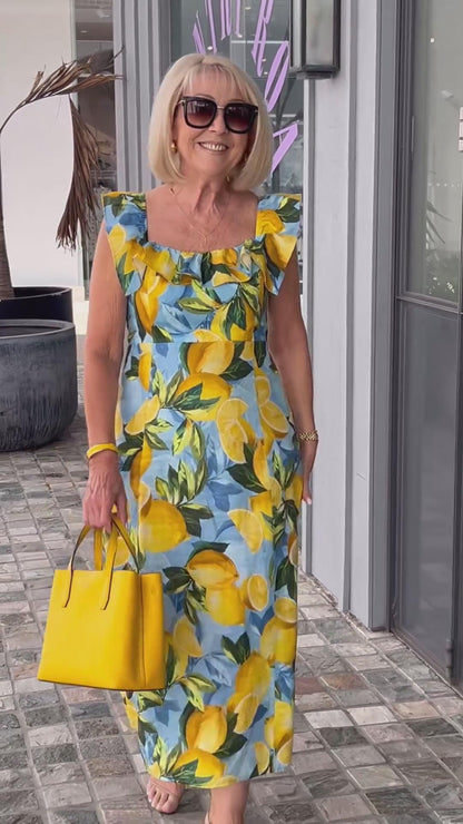 💥Sommersalg - 50 % rabatt🍋Plus size sitronprint tunikakjole