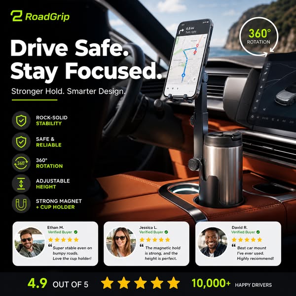 🔥 50% Rabatt!⏰🧲Handyhalterung für Getränkehalter im Auto – 360° verstellbar, starker N52-Magnet, Einhandbedienung, passend für alle Handys, stabile Magnet- und Klemmhalterungen für sicheres Fahren