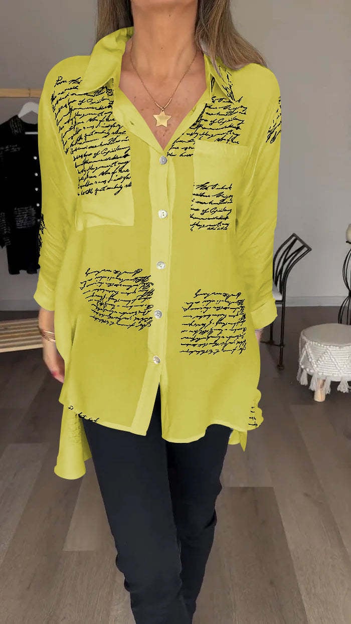 🔥Vendita calda Grande sconto 🌸Camicia con risvolto alla moda e stampa di lettere