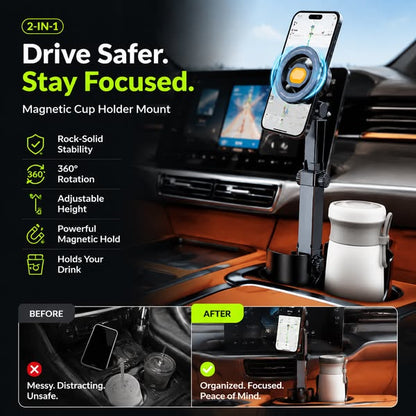 🔥 50% Rabatt!⏰🧲Handyhalterung für Getränkehalter im Auto – 360° verstellbar, starker N52-Magnet, Einhandbedienung, passend für alle Handys, stabile Magnet- und Klemmhalterungen für sicheres Fahren