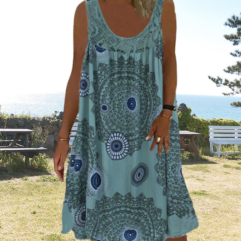 🎁Saldi eccezionali 50% di sconto⏳Abito estivo da donna con stampa senza maniche e scollo a O