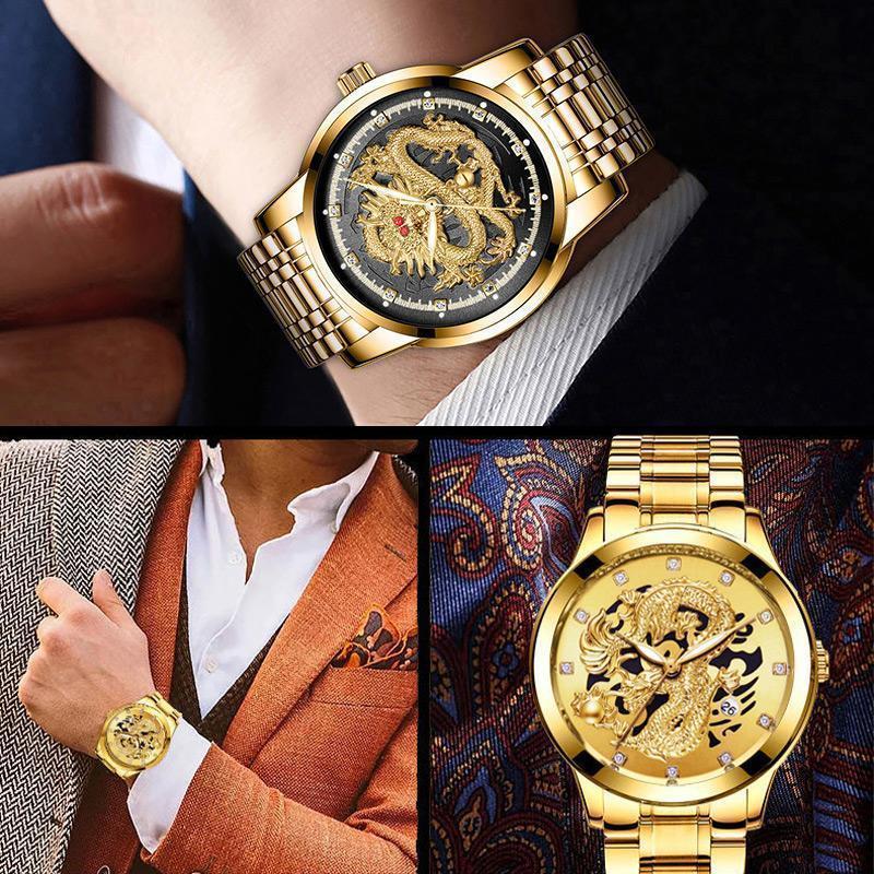 ⏳Tijdelijke aanbieding⌛Golden Dragon Quartz Herenhorloge