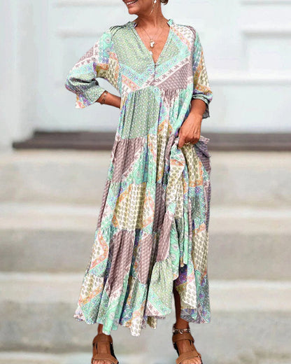 🔥NUOVI SALDI 2025 - SCONTO DEL 50%🔥Abito con stampa color block e maniche a 3/4