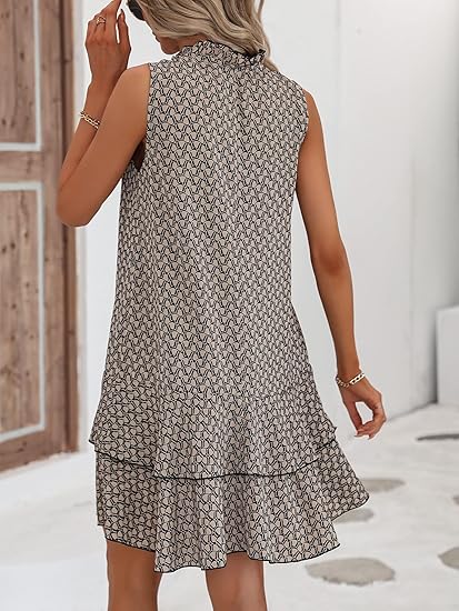 🎉Letzter Tag der Aktion: 50 % Rabatt 💃 Damenkleid mit Schleife und geometrischem Muster