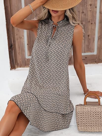🎉Letzter Tag der Aktion: 50 % Rabatt 💃 Damenkleid mit Schleife und geometrischem Muster