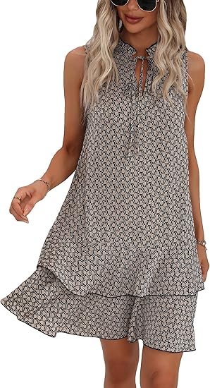 🎉Letzter Tag der Aktion: 50 % Rabatt 💃 Damenkleid mit Schleife und geometrischem Muster