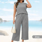 🌺2025 Neue Frauen Casual Cap Sleeve Top Wide Leg Crop Pants Zweiteilige Sets🌺