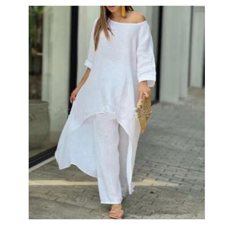 💥Dernier jour 49% de réduction💥💕Costume décontracté à la mode en lin de couleur unie pour femme💃