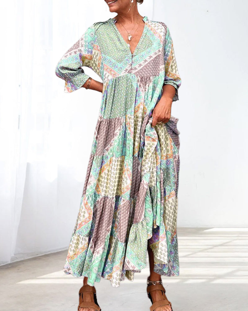 🔥NUOVI SALDI 2025 - SCONTO DEL 50%🔥Abito con stampa color block e maniche a 3/4