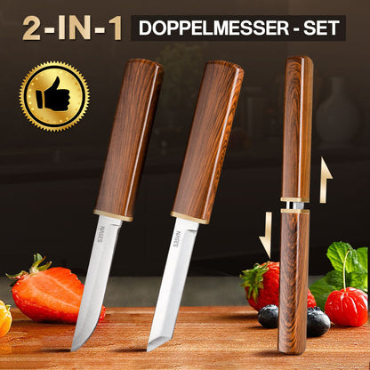 🔥Solange der Vorrat reicht 40 % Rabatt!🎉2-in-1 Doppelmesserset mit Holzgriff💥 2 kaufen, 1 gratis! Dieses Angebot ist der Hammer!