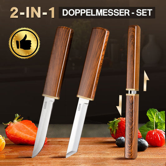 🔥Solange der Vorrat reicht 40 % Rabatt!🎉2-in-1 Doppelmesserset mit Holzgriff💥 2 kaufen, 1 gratis! Dieses Angebot ist der Hammer!