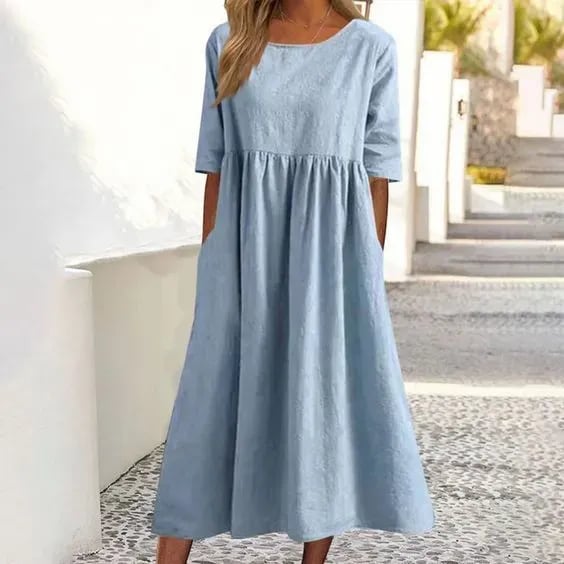 🌸🌸Abito casual da donna in cotone con tasche per alimenti, stile casual e basic, per attività all'aperto