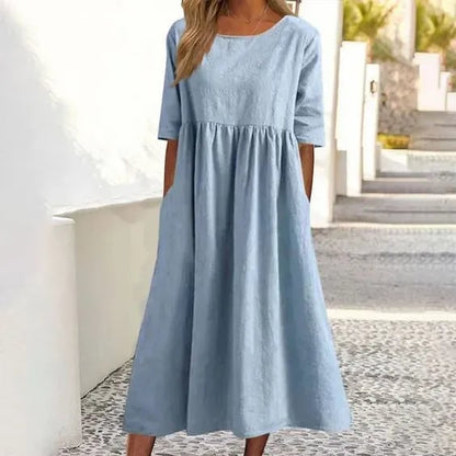 🌸🌸Abito casual da donna in cotone con tasche per alimenti, stile casual e basic, per attività all'aperto
