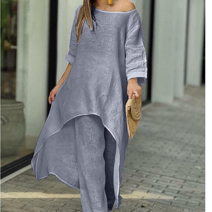 💥Dernier jour 49% de réduction💥💕Costume décontracté à la mode en lin de couleur unie pour femme💃