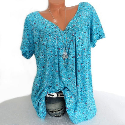 👚 50% RABATT! 🌸 Damen Kurzarmbluse mit Frühlingsblumenprint – V-Ausschnitt, Atmungsaktiv & Knitterfrei 🌿
