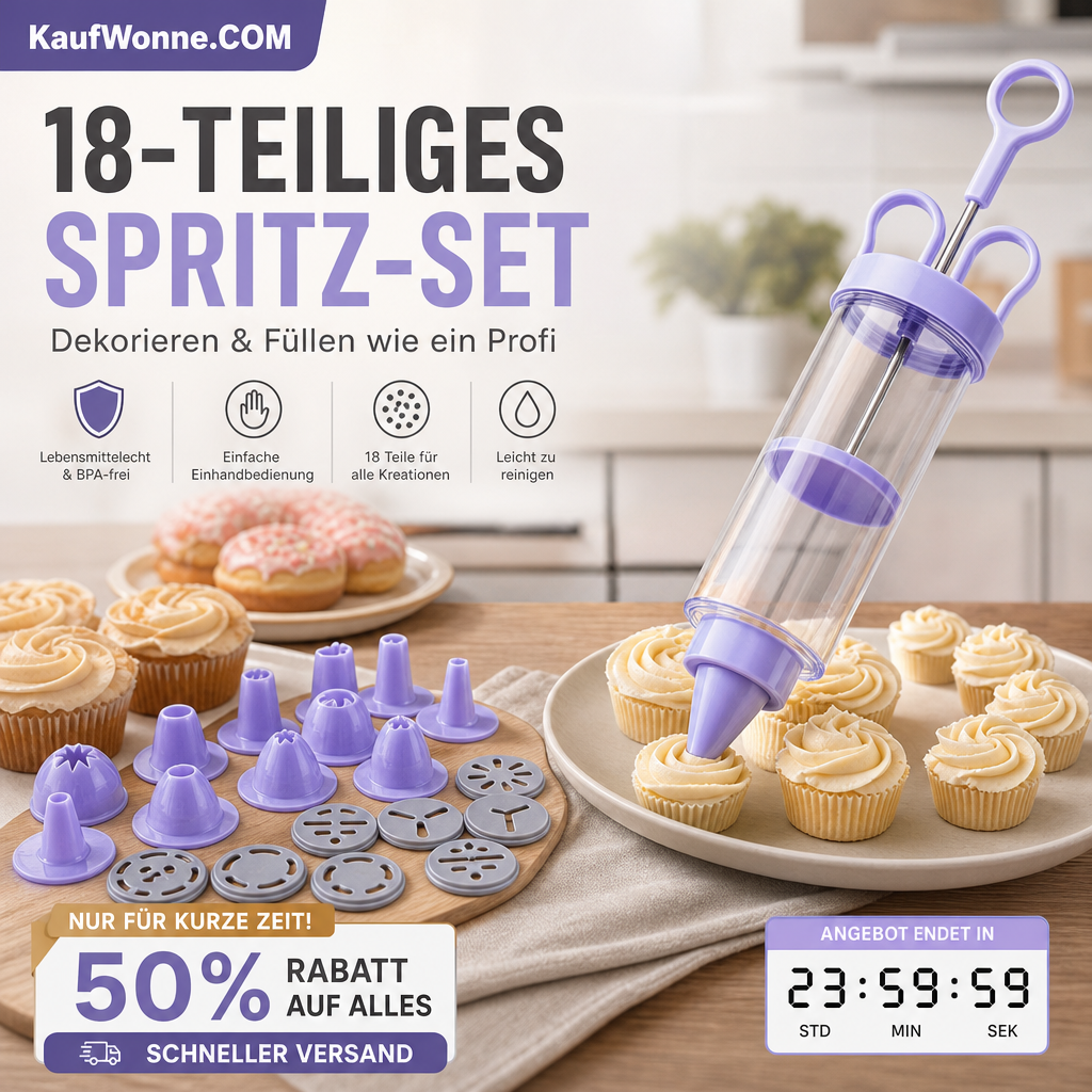 ⏳Zeitlich begrenztes Angebot: 50 % Rabatt⏰Edelstahl-Kuchendekorationspistolen-Set💉🏵️🍪