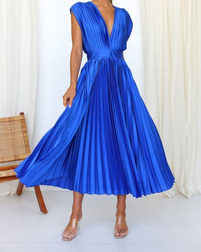 💃 Saldi eccezionali 50% di sconto⏳Abito con gonna plissettata drappeggiata e scollo a V