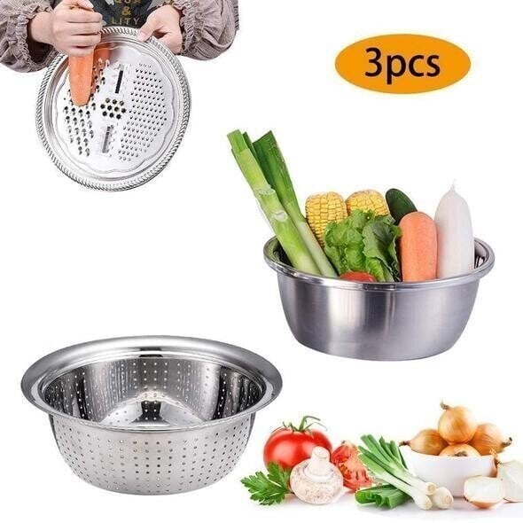 🥗 3-in-1 Set mit Schüssel, Abtropfschale & Reibe – Integrierter Abtropfkorb Zum Waschen, Abtropfen & Mischen Für Eine Effiziente Küche ✨