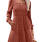 🔥Solange der Vorrat reicht 40 % Rabatt!🎉 🍂Damen geripptes Kleid mit quadratischem Ausschnitt und Laternenärmeln
