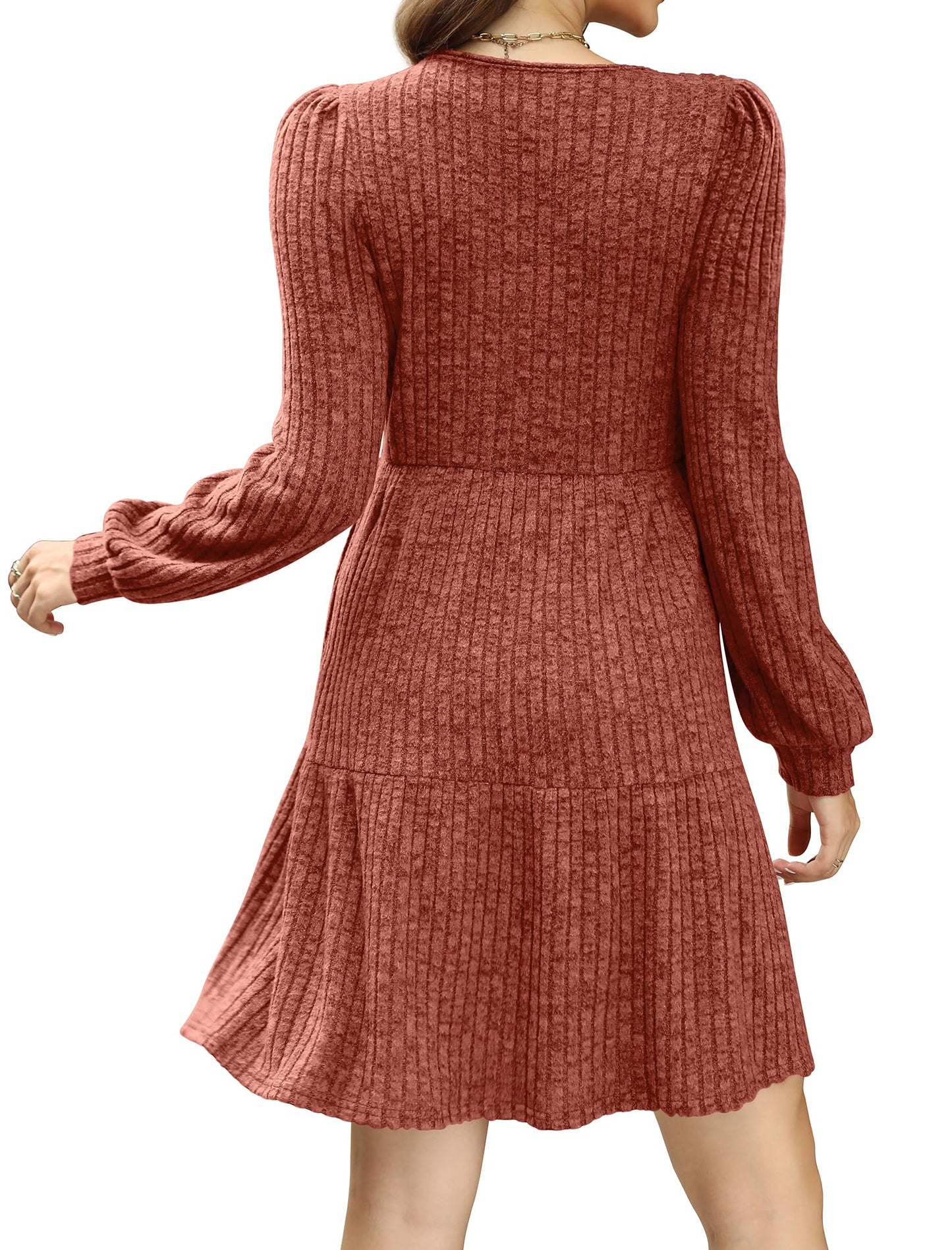 🔥Solange der Vorrat reicht 40 % Rabatt!🎉 🍂Damen geripptes Kleid mit quadratischem Ausschnitt und Laternenärmeln
