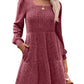 🔥Solange der Vorrat reicht 40 % Rabatt!🎉 🍂Damen geripptes Kleid mit quadratischem Ausschnitt und Laternenärmeln