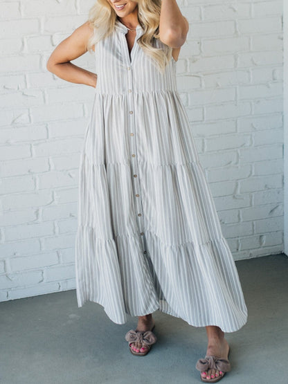 🔥50% de réduction 🔥Robe boutonnée à col en V et rayures sur le devant 👗Achetez-en 2 et économisez 10 %