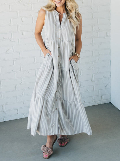 🔥50% de réduction 🔥Robe boutonnée à col en V et rayures sur le devant 👗Achetez-en 2 et économisez 10 %