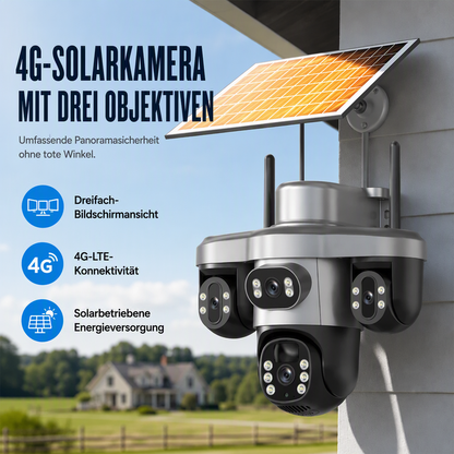 🛡️ 50 % Rabatt – WLAN-Solar-Überwachungskamera mit drei Linsen & drei Ansichten – schwenkbarer PTZ-Kopf, geringer Stromverbrauch – für den Außenbereich ohne Stromanschluss 📡