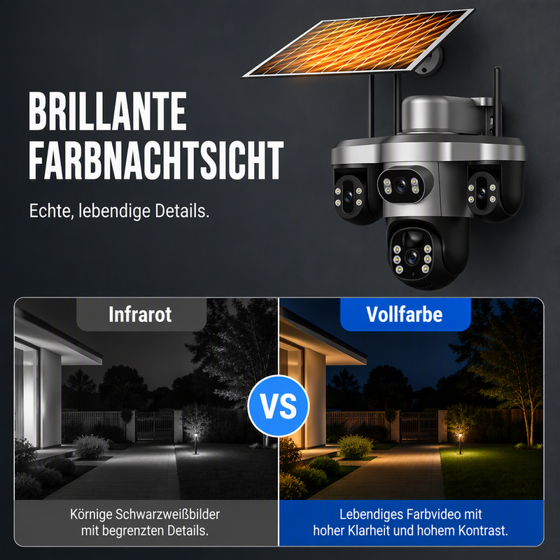 🛡️ 50 % Rabatt – WLAN-Solar-Überwachungskamera mit drei Linsen & drei Ansichten – schwenkbarer PTZ-Kopf, geringer Stromverbrauch – für den Außenbereich ohne Stromanschluss 📡
