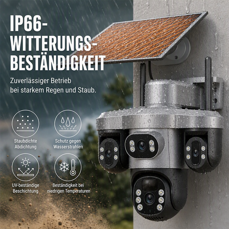 🛡️ 50 % Rabatt – WLAN-Solar-Überwachungskamera mit drei Linsen & drei Ansichten – schwenkbarer PTZ-Kopf, geringer Stromverbrauch – für den Außenbereich ohne Stromanschluss 📡