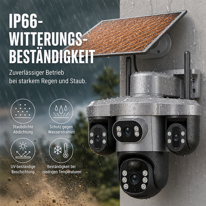 🛡️ 50 % Rabatt – WLAN-Solar-Überwachungskamera mit drei Linsen & drei Ansichten – schwenkbarer PTZ-Kopf, geringer Stromverbrauch – für den Außenbereich ohne Stromanschluss 📡