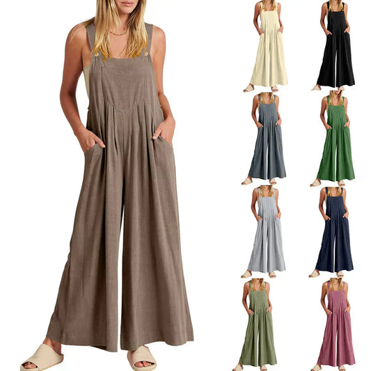 💝Women's sleeveless wide leg jumpsuit with pockets